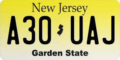 NJ license plate A30UAJ