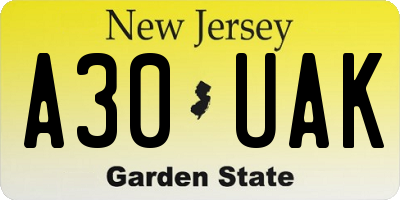 NJ license plate A30UAK
