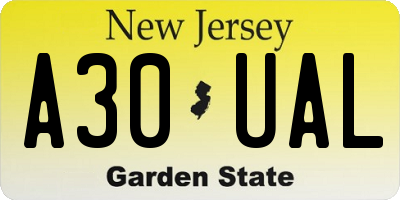 NJ license plate A30UAL