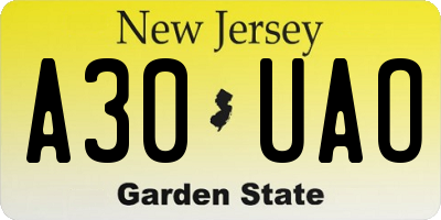 NJ license plate A30UAO