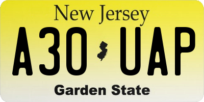 NJ license plate A30UAP