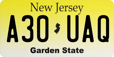 NJ license plate A30UAQ