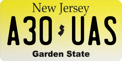 NJ license plate A30UAS
