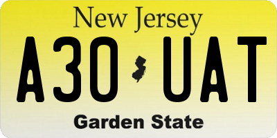 NJ license plate A30UAT