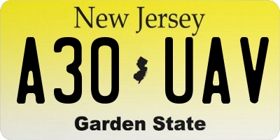 NJ license plate A30UAV