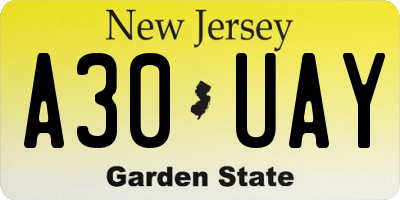NJ license plate A30UAY