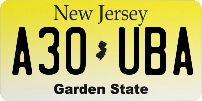 NJ license plate A30UBA