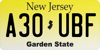 NJ license plate A30UBF