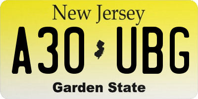 NJ license plate A30UBG