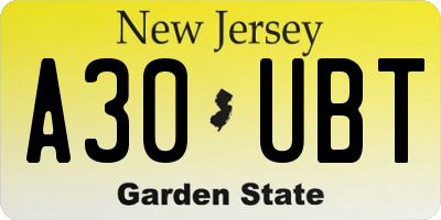 NJ license plate A30UBT