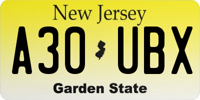 NJ license plate A30UBX