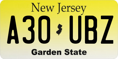 NJ license plate A30UBZ