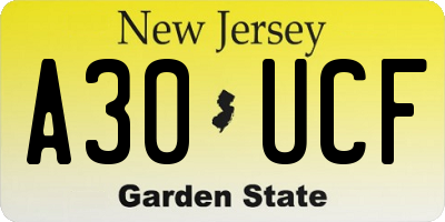 NJ license plate A30UCF