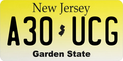 NJ license plate A30UCG