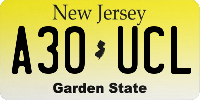 NJ license plate A30UCL