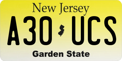 NJ license plate A30UCS