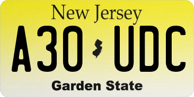 NJ license plate A30UDC
