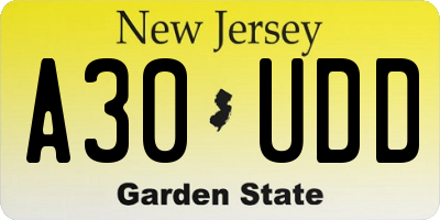 NJ license plate A30UDD