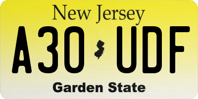 NJ license plate A30UDF