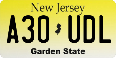 NJ license plate A30UDL