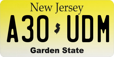 NJ license plate A30UDM