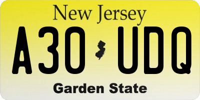 NJ license plate A30UDQ