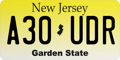 NJ license plate A30UDR