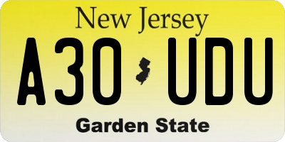 NJ license plate A30UDU