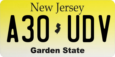 NJ license plate A30UDV