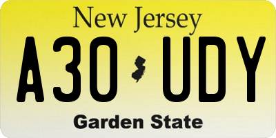 NJ license plate A30UDY