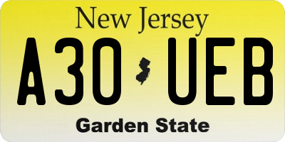 NJ license plate A30UEB