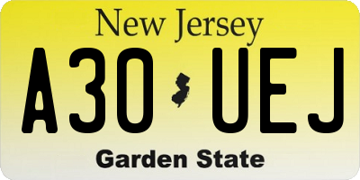 NJ license plate A30UEJ