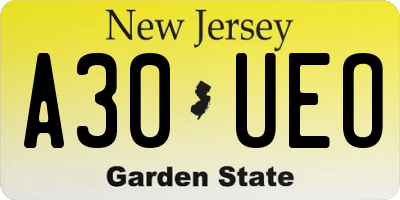 NJ license plate A30UEO