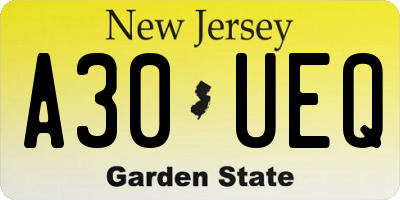 NJ license plate A30UEQ