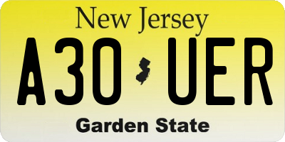 NJ license plate A30UER