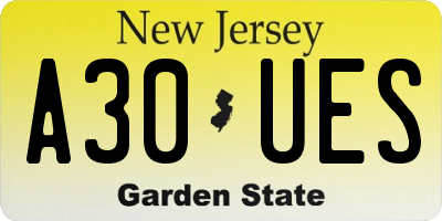 NJ license plate A30UES