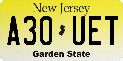 NJ license plate A30UET