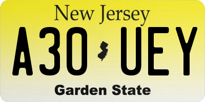 NJ license plate A30UEY