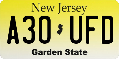 NJ license plate A30UFD