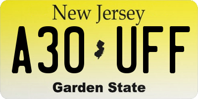 NJ license plate A30UFF