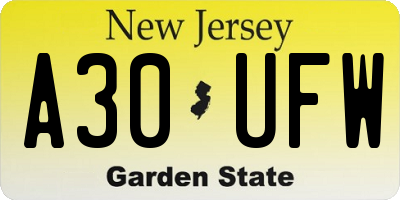 NJ license plate A30UFW