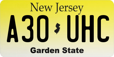 NJ license plate A30UHC