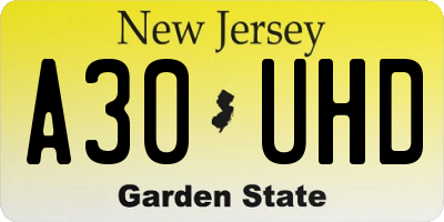 NJ license plate A30UHD