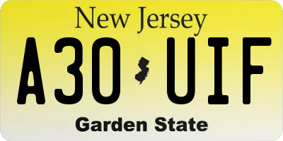 NJ license plate A30UIF