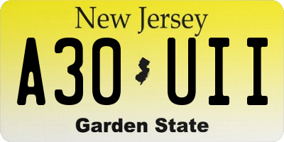 NJ license plate A30UII
