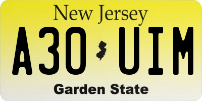 NJ license plate A30UIM