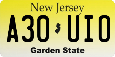 NJ license plate A30UIO
