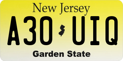 NJ license plate A30UIQ