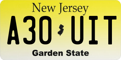 NJ license plate A30UIT