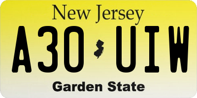 NJ license plate A30UIW